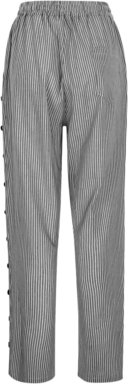 Linen Pants for Women Summer 2024 Striped Casual Elastic High Waist Straight Leg Loose Boho Trendy Trousers Plus Size