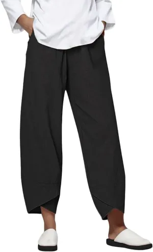 Linen Pants Wide Leg Trousers Trendy Lounge Pant Casual Elastic Waisted Linen Pants for Women Casual Work Pants