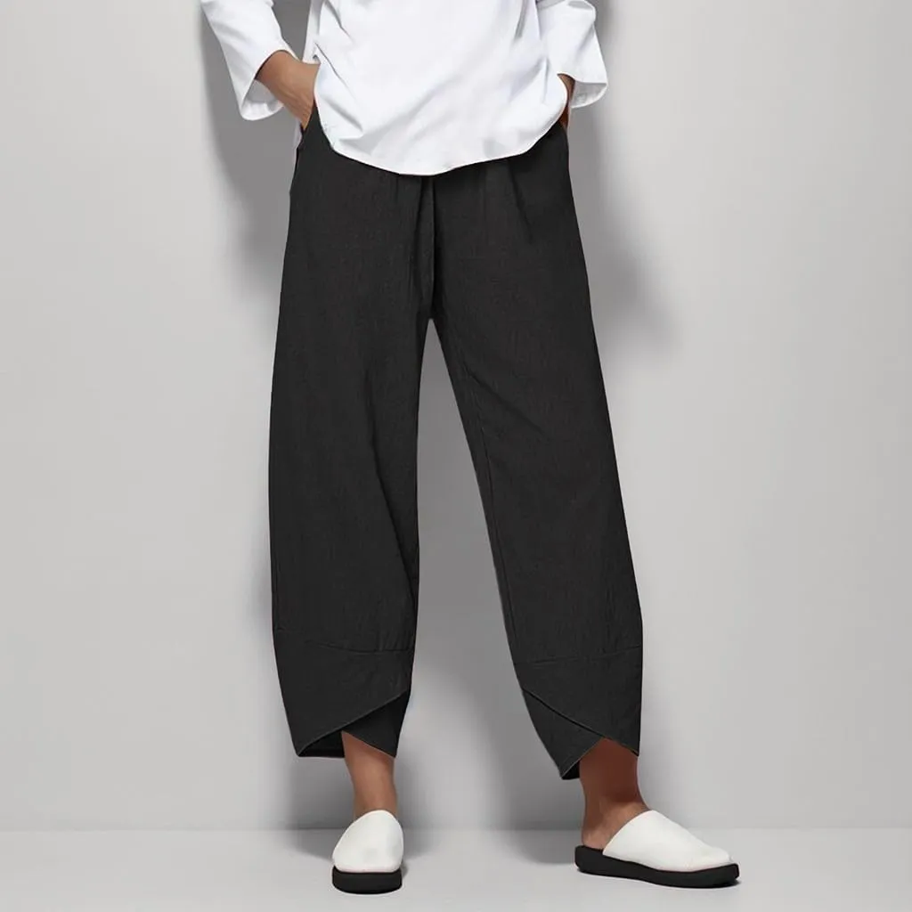Linen Pants Wide Leg Trousers Trendy Lounge Pant Casual Elastic Waisted Linen Pants for Women Casual Work Pants