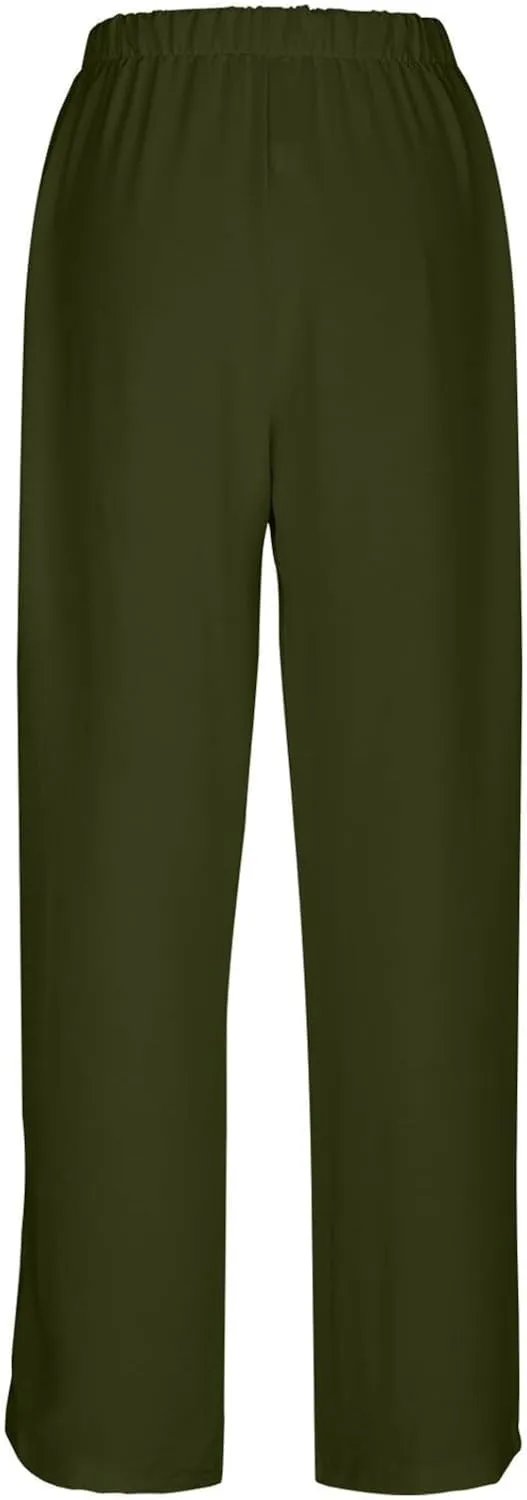 Linen Pants Women 2025 Summer Drawstring Elastic High Waisted Wide Leg Beach Pants Lounge Baggy Vacation Trousers w/Pockets