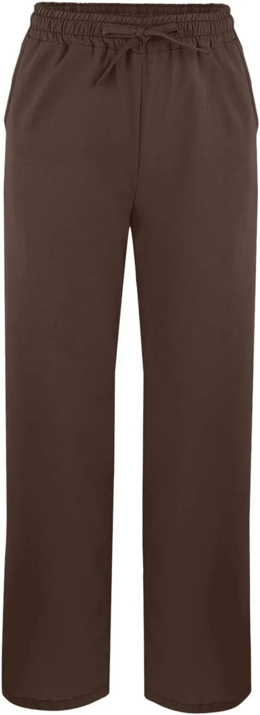 Linen Pants Women 2025 Summer Elastic High Waist Straight Leg Lounge Pant Comfy Soft Beach Trouser Casual Resort Wear