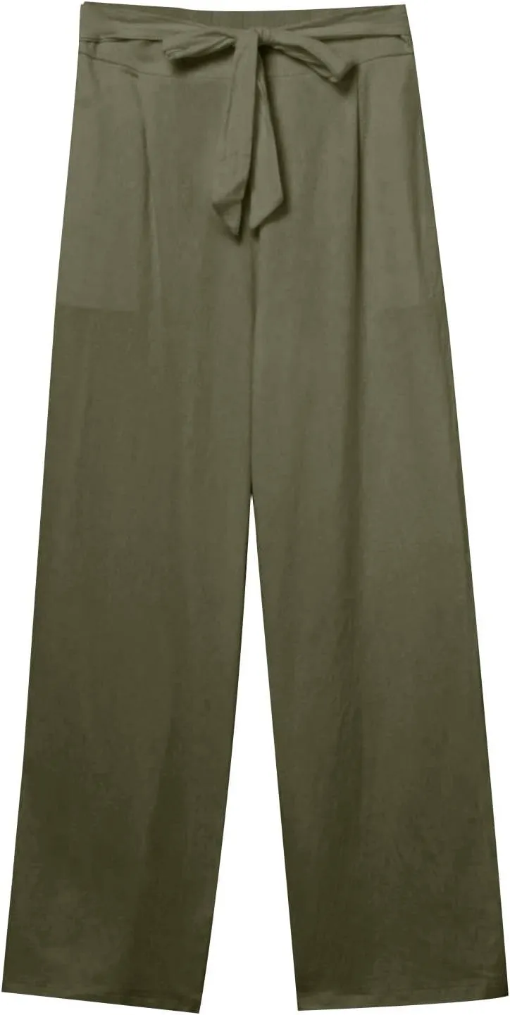 Linen Pants Women Long Summer Vacation Beach Pants Casual Cotton Linen Soft Comfy Lounge Pants Trousers with Pockets