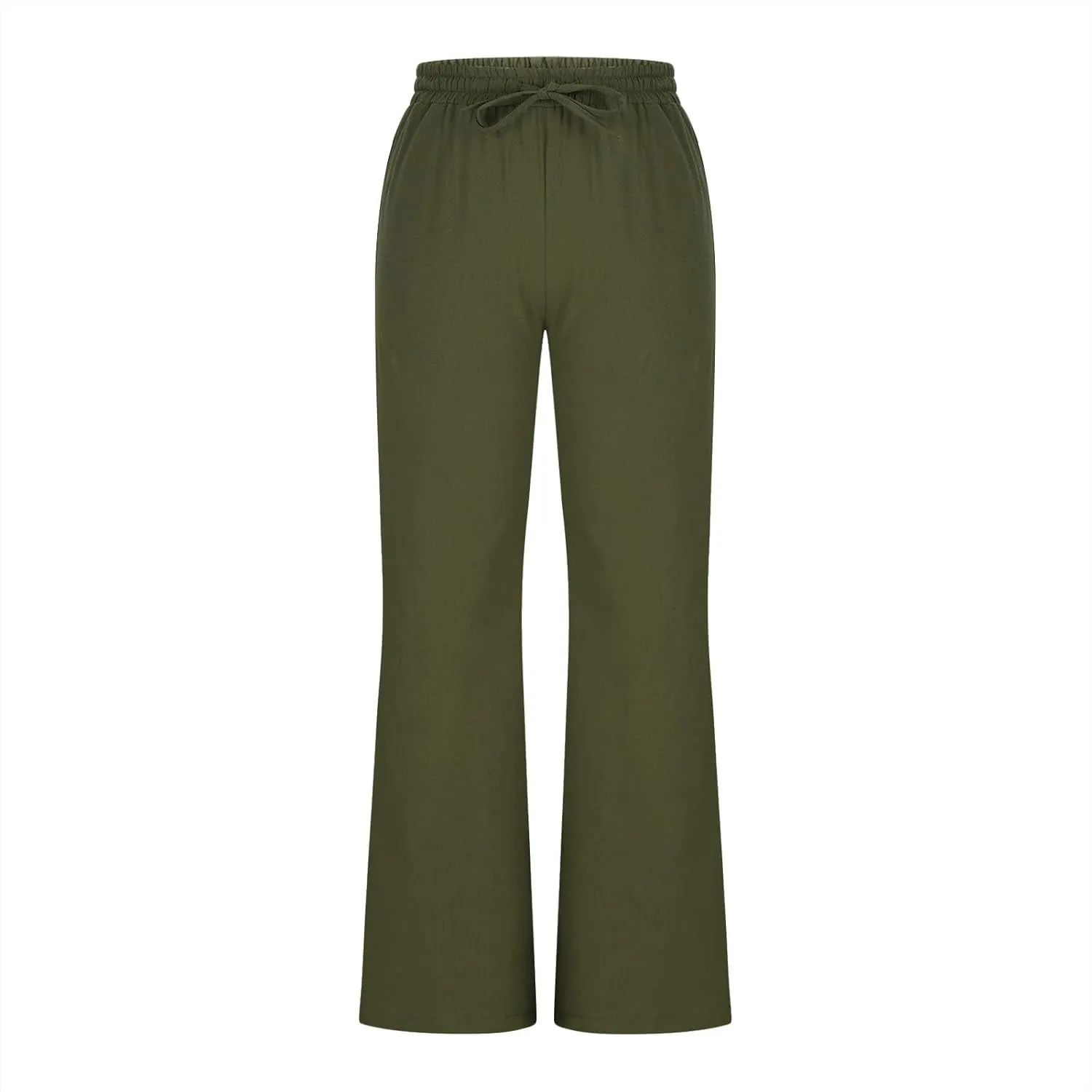 Linen Pants Women Summer Trendy High Waisted Wide Leg Pants Plus Size Comfy Casual Bootcut Trousers with Pockets