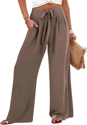 Linen Petite Pants for Women High Waisted Lounge, White Wide Leg Pants for Women Dressy Straight Leg Trousers