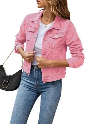 lisenraIn Jean Jackets for Women Fashion Basic Long Sleeve Button Down Denim Jacket Lightweight Cropped Jean Jacket