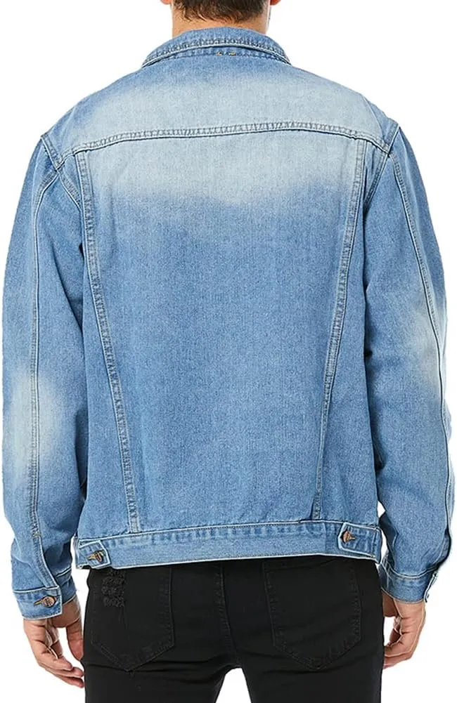 LONGBIDA Men's Jean Jacket Ripped Distressed Denim Trucker Coat with Holes