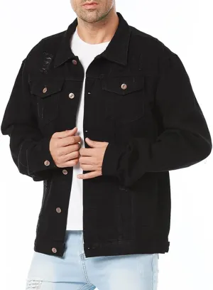LONGBIDA Men's Jean Jacket Ripped Distressed Denim Trucker Coat with Holes