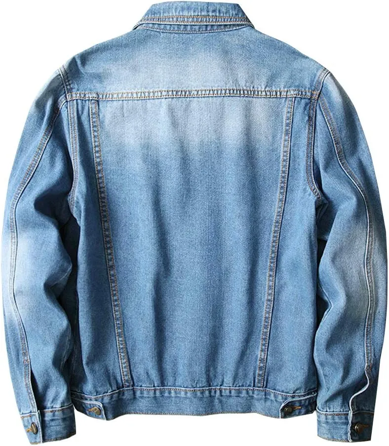 LONGBIDA Men's Jean Jacket Ripped Distressed Denim Trucker Coat with Holes
