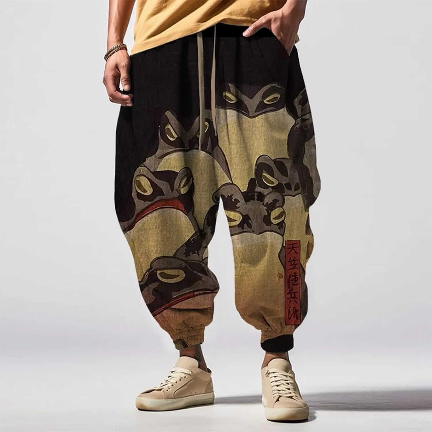 Loose Elastic Waist Drawstring Street Feel Casual Sweatpants Black Harem Pants Men Mens Pants White Harem Men's