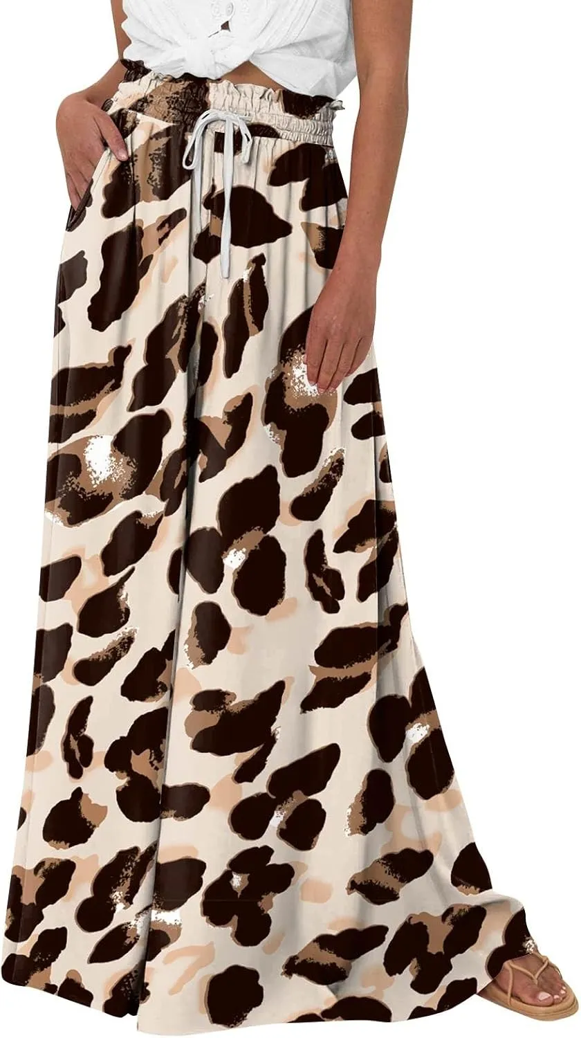 Loose Pants for Women Baggy Boho High Waisted Bohemian Print Flowy Loose Fit Plus Size Wide Leg Trousers