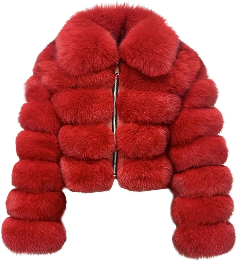 loveimgs Women Fluffy Faux Fur Coat Cropped Jacket Puffer Jacket Zip Up Winter Warm Fuzzy Teddy Jacket