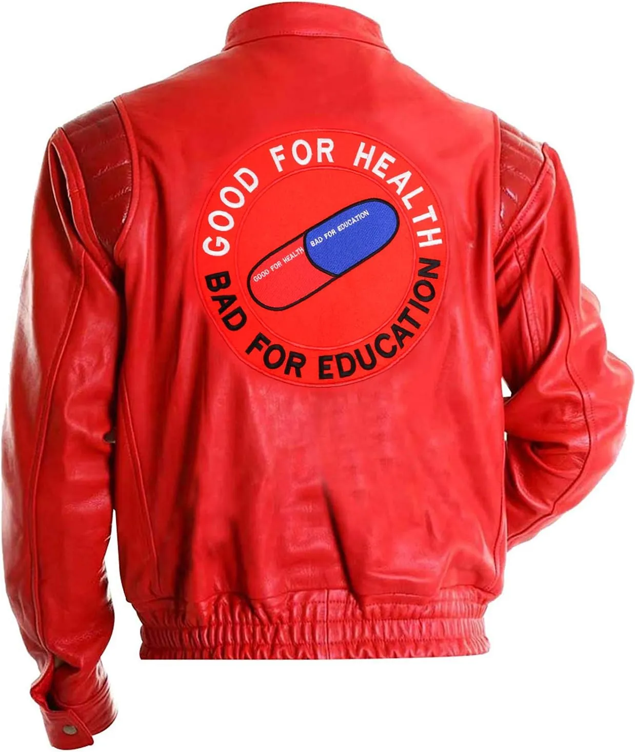 LP-FACON Mens Capsule Logo Pill Biker Bomber Faux Leather Jacket Red/Black