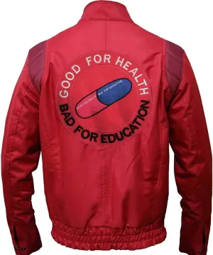 LP-FACON Mens Capsule Logo Pill Biker Bomber Faux Leather Jacket Red/Black