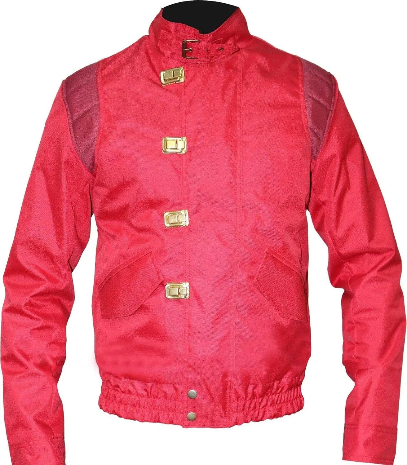LP-FACON Mens Capsule Logo Pill Biker Bomber Faux Leather Jacket Red/Black