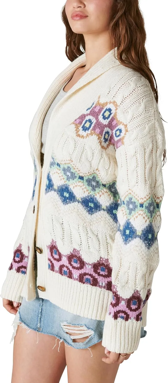 Lucky Brand Women's Intarsia Shawl Collar Cardigan