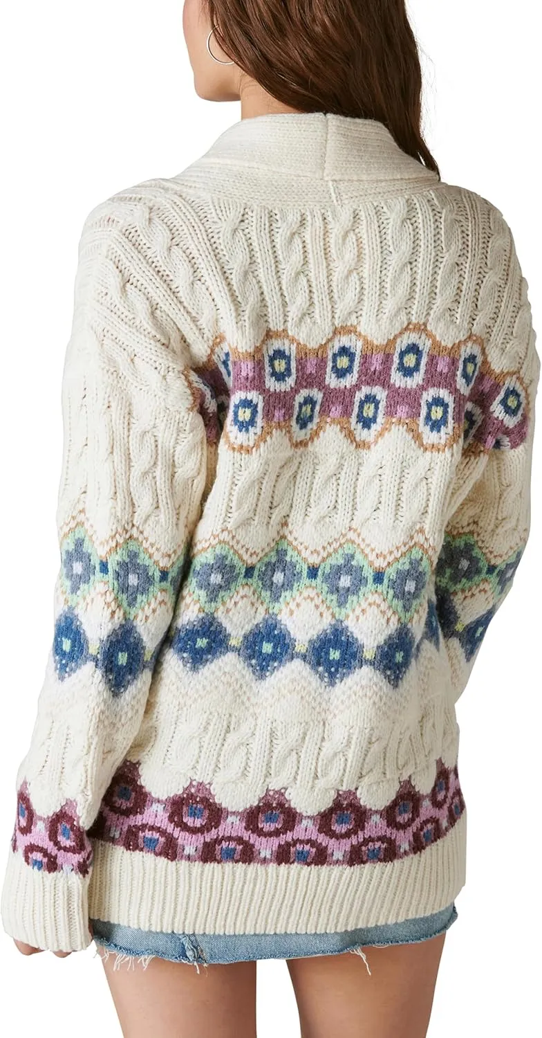Lucky Brand Women's Intarsia Shawl Collar Cardigan