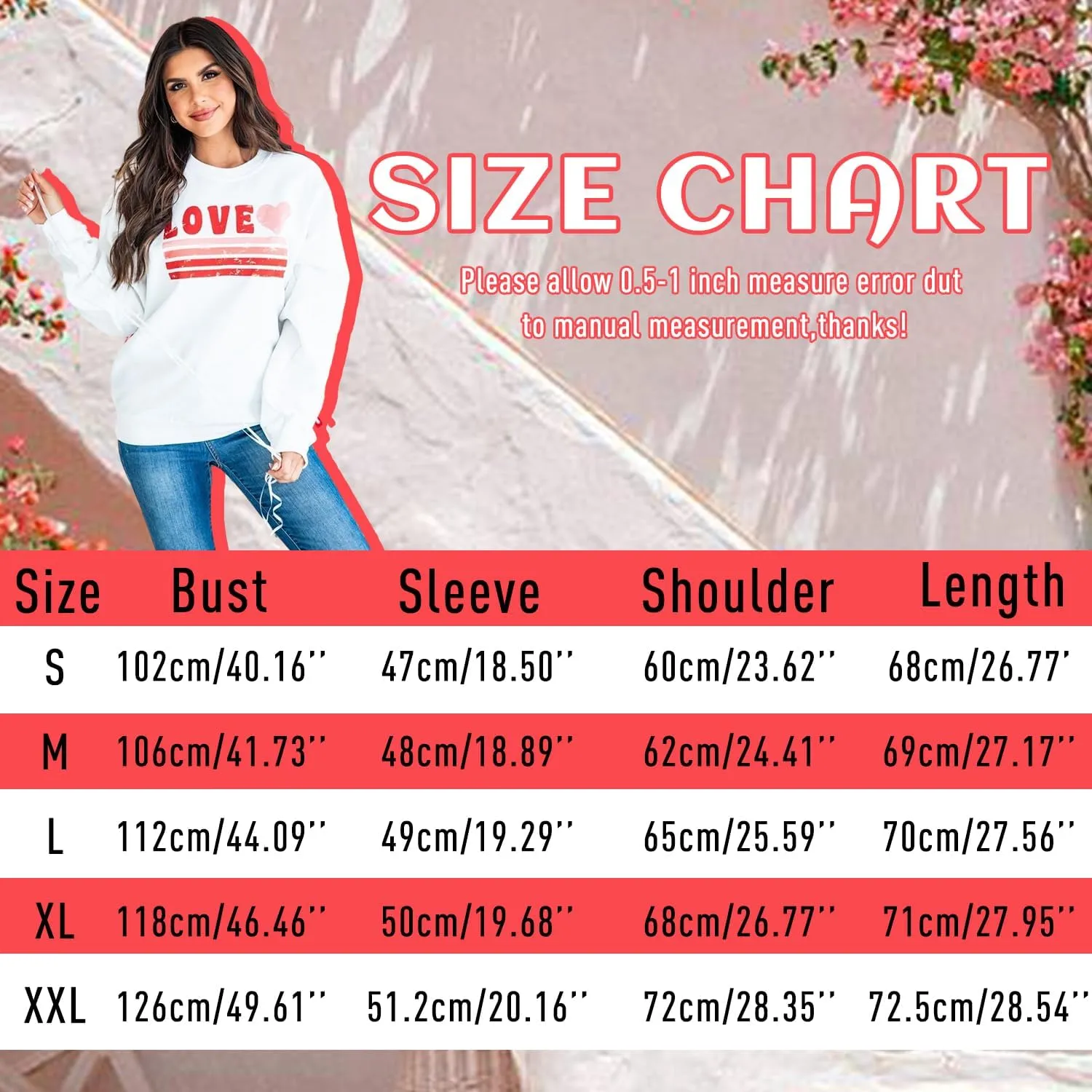 LUKYCILD Valentines Love Heart Shirt: Women Casual Crewneck Sweatshirts Funny Love Graphic Tee Long Sleeve Pullover Tops
