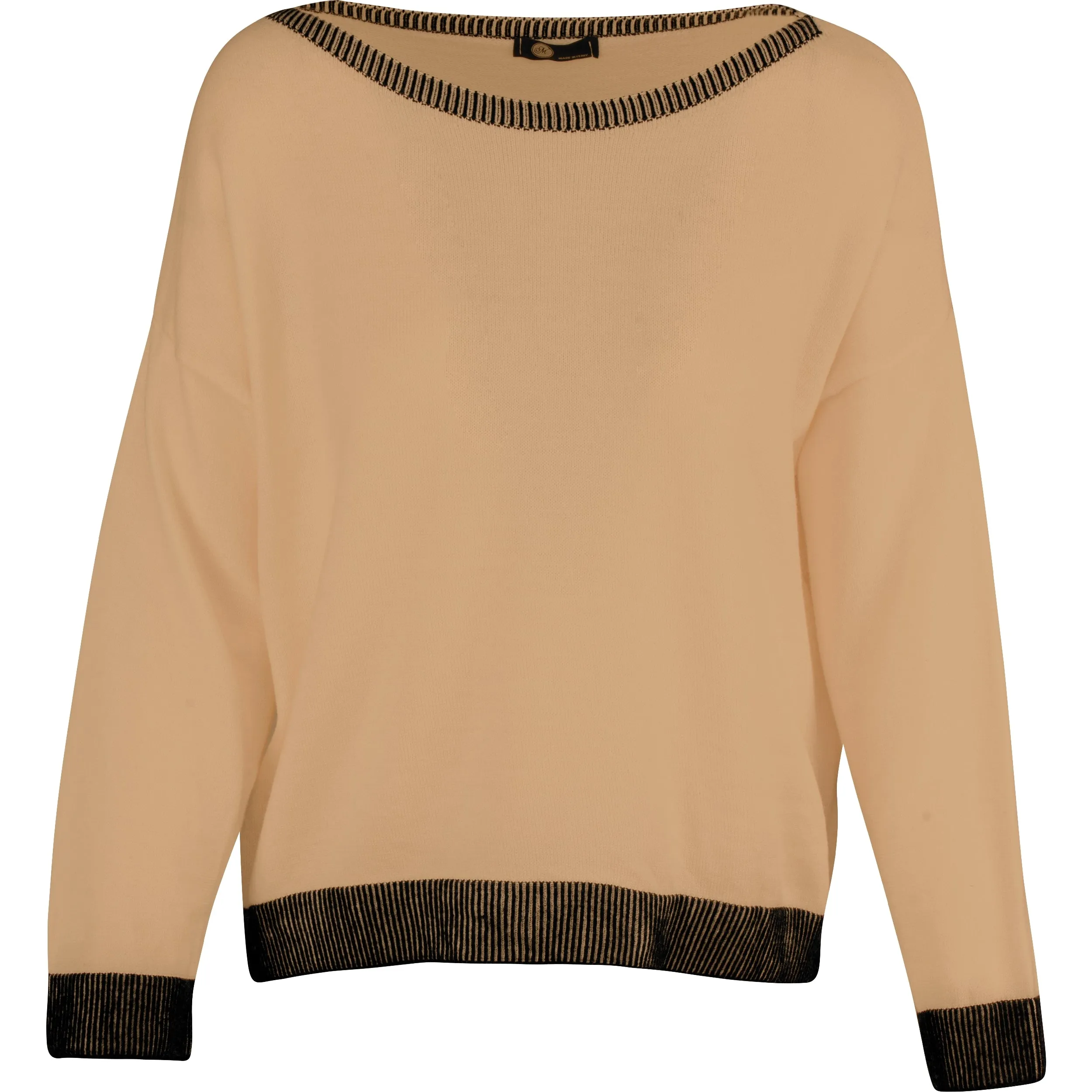 M Made in Italy – Knit Boat-Neck Sweater With Color-Blocked Hem Detailing