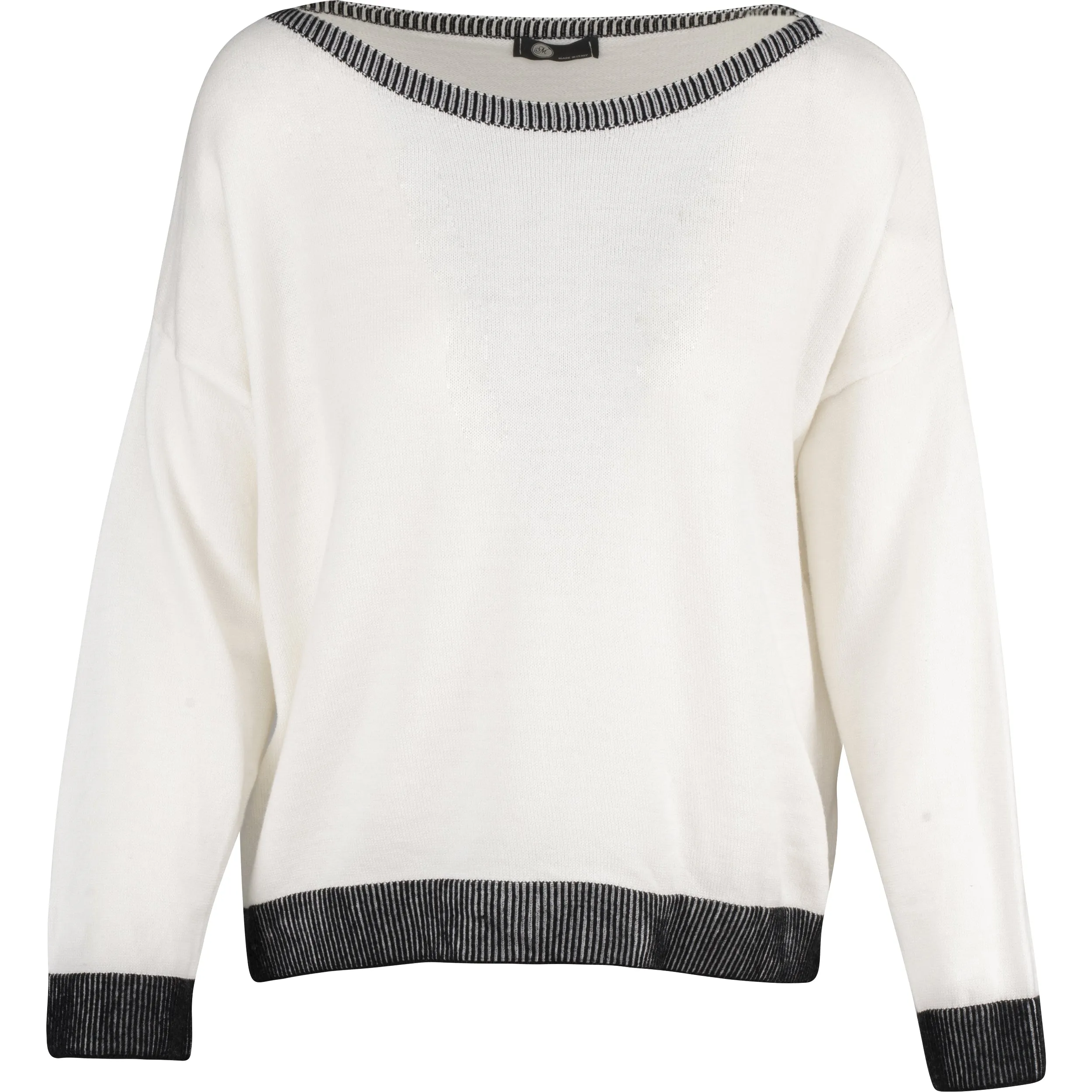 M Made in Italy – Knit Boat-Neck Sweater With Color-Blocked Hem Detailing