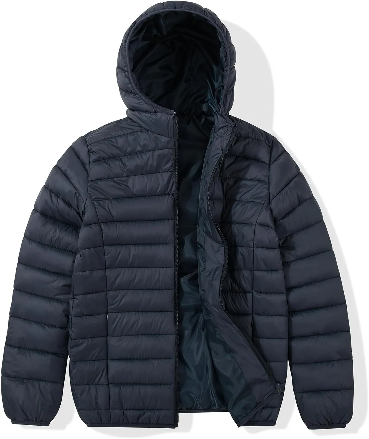 MADHERO Mens Packable Hooded Puffer Jacket Lightweight Water-Resistant Quilted Puffy Outerwear with Hood