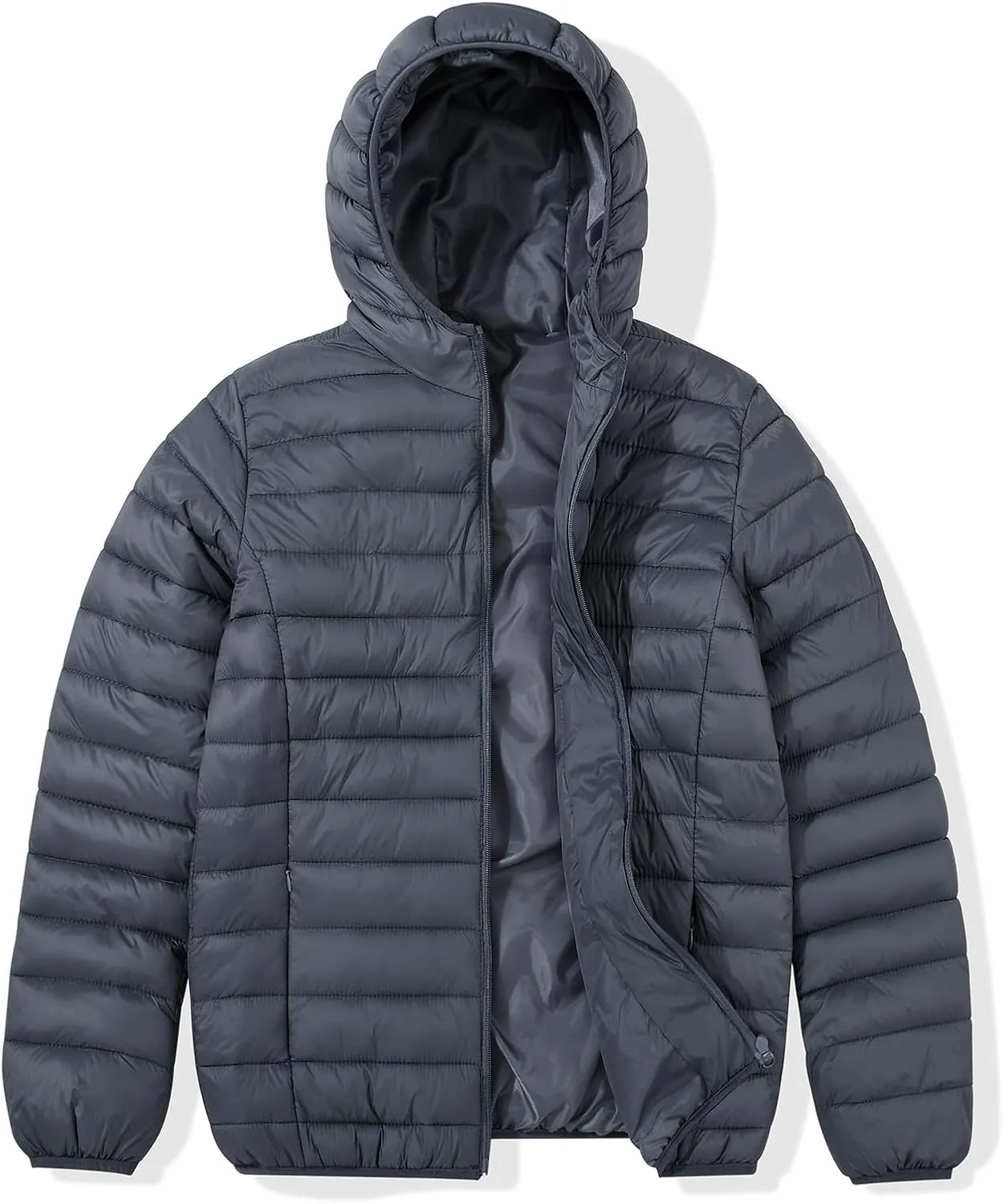 MADHERO Mens Packable Hooded Puffer Jacket Lightweight Water-Resistant Quilted Puffy Outerwear with Hood