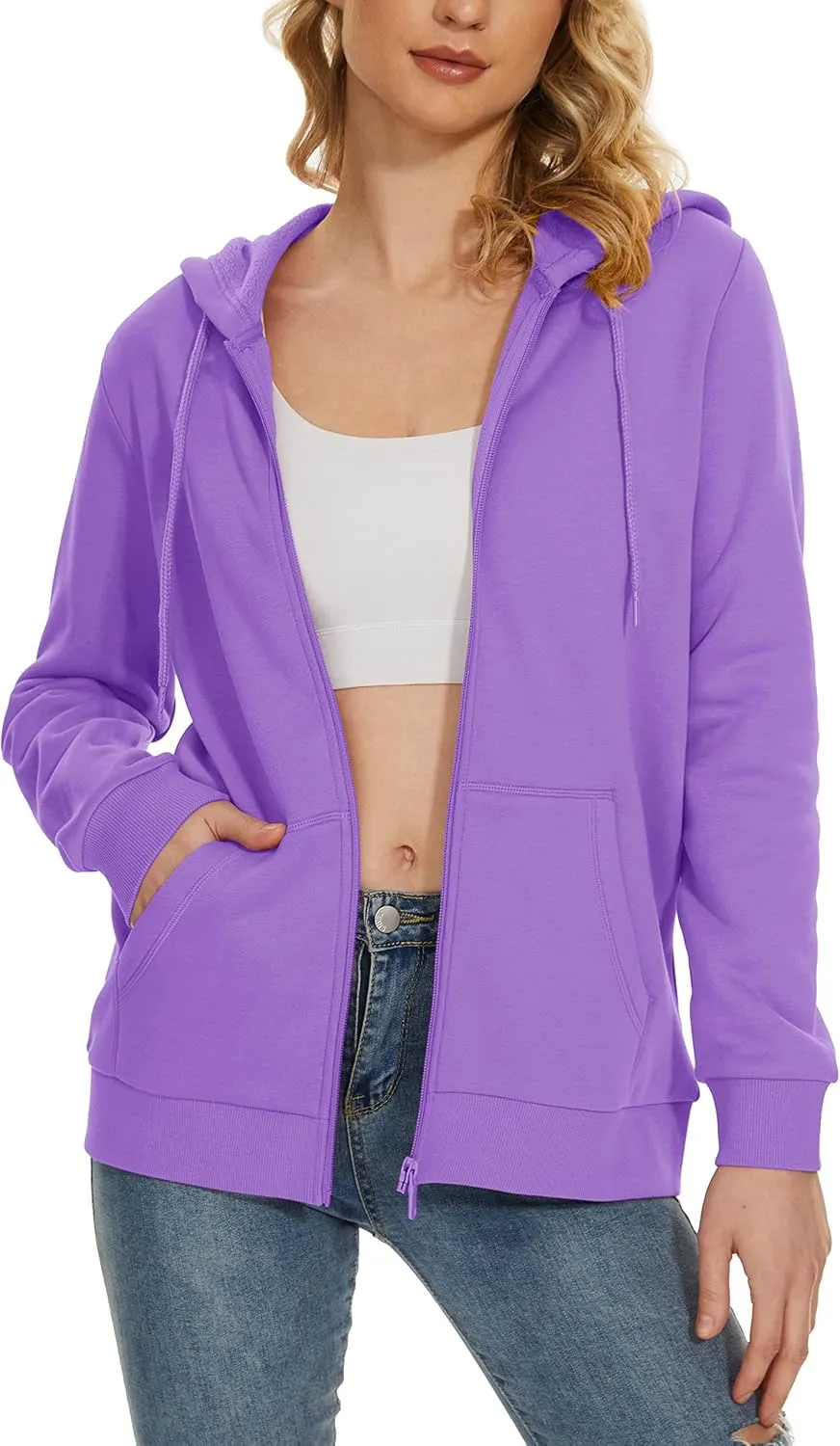 MAGCOMSEN Women's Fleece Lined Zip Up Hoodies Casual Hooded Jacket Workout Full Zip Sweatshirts Pocket Coats