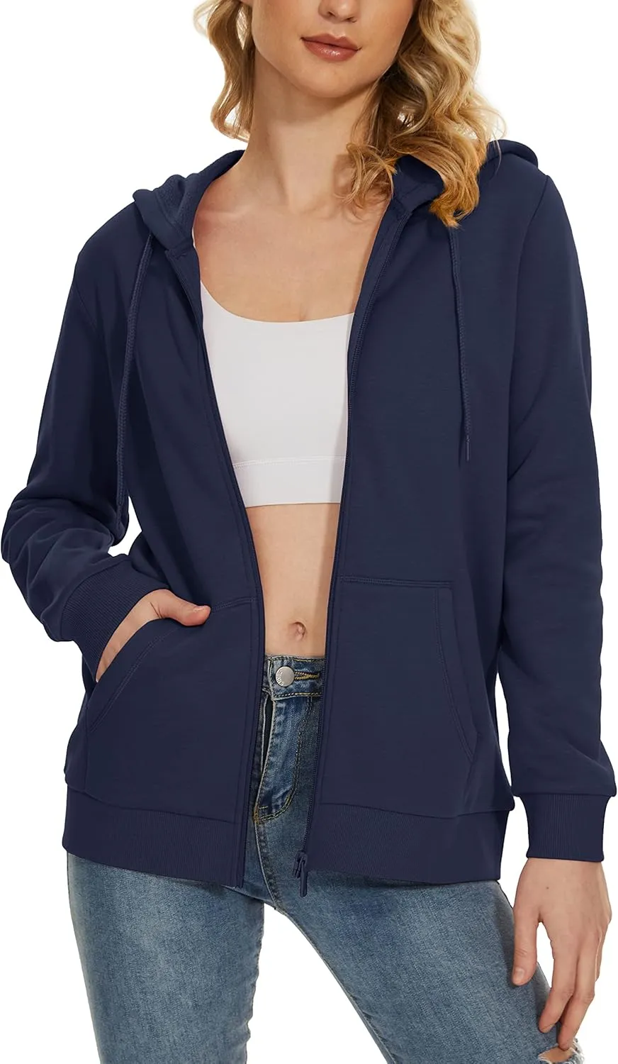 MAGCOMSEN Women's Fleece Lined Zip Up Hoodies Casual Hooded Jacket Workout Full Zip Sweatshirts Pocket Coats