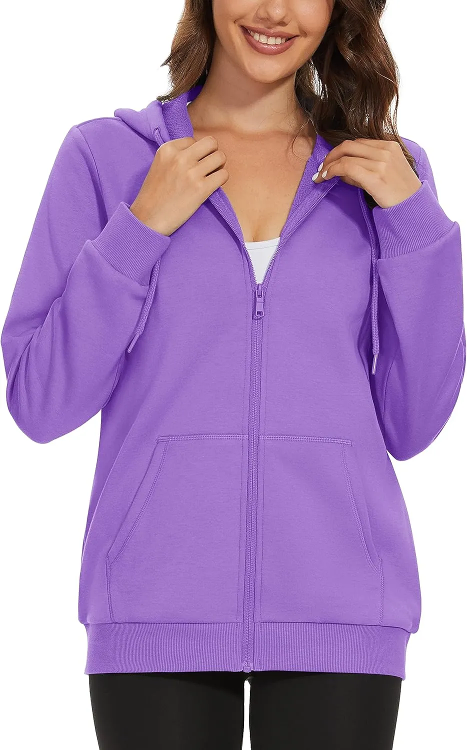 MAGCOMSEN Women's Fleece Lined Zip Up Hoodies Casual Hooded Jacket Workout Full Zip Sweatshirts Pocket Coats