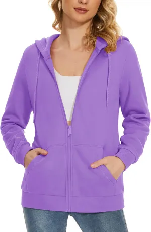 MAGCOMSEN Women's Fleece Lined Zip Up Hoodies Casual Hooded Jacket Workout Full Zip Sweatshirts Pocket Coats