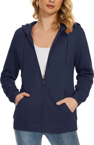 MAGCOMSEN Women's Fleece Lined Zip Up Hoodies Casual Hooded Jacket Workout Full Zip Sweatshirts Pocket Coats