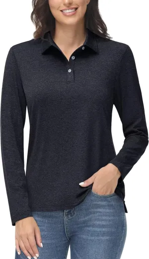 MAGCOMSEN Women's Golf Long Sleeve Polo Shirt UPF50  Sun Protection Workout Tops Quick Dry Tee