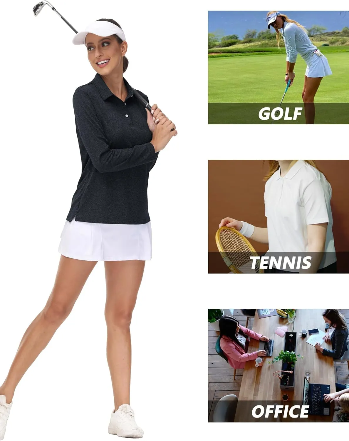 MAGCOMSEN Women's Golf Long Sleeve Polo Shirt UPF50  Sun Protection Workout Tops Quick Dry Tee