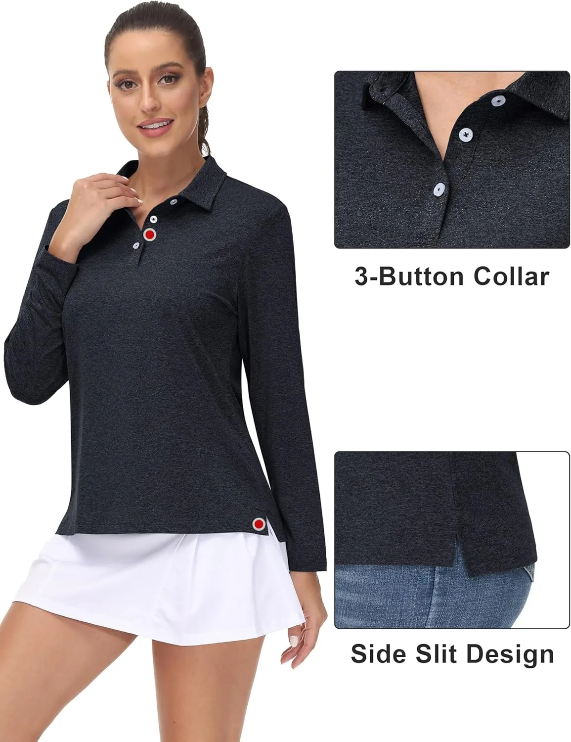 MAGCOMSEN Women's Golf Long Sleeve Polo Shirt UPF50  Sun Protection Workout Tops Quick Dry Tee