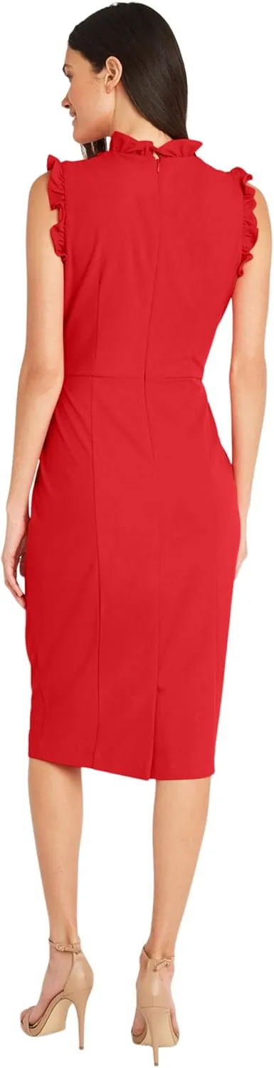 Maggy London Women's Ruffle Neck and Armhole Sheath Dress