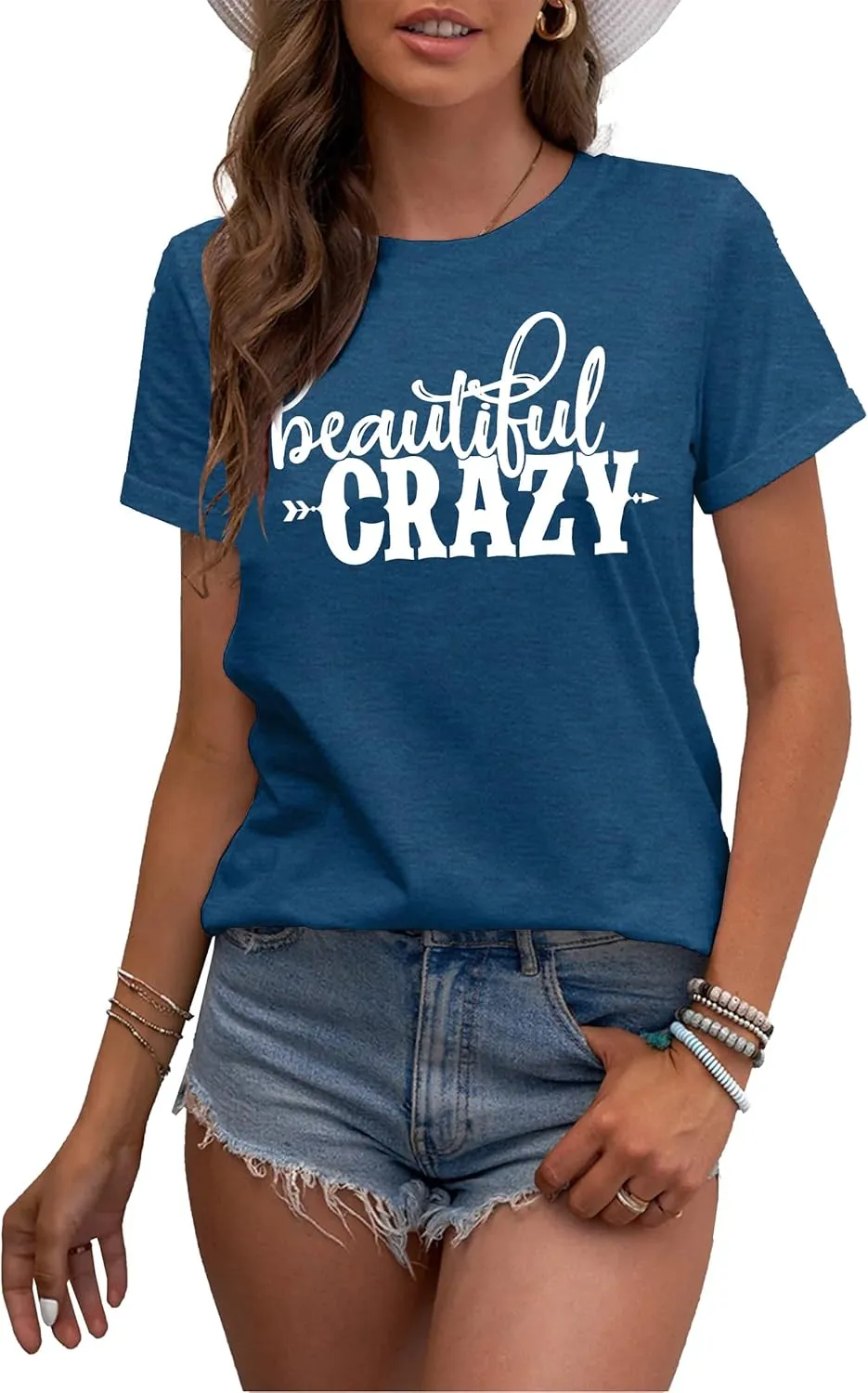MAIHUN Beautiful Crazy Shirts Women Country Music Tshirt Funny Letter Printed Tee Casual Short Sleeve Tops