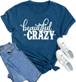 MAIHUN Beautiful Crazy Shirts Women Country Music Tshirt Funny Letter Printed Tee Casual Short Sleeve Tops