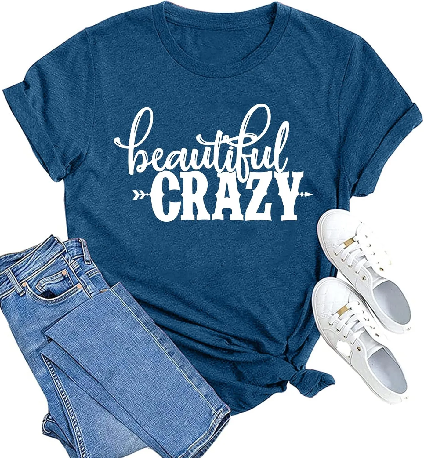MAIHUN Beautiful Crazy Shirts Women Country Music Tshirt Funny Letter Printed Tee Casual Short Sleeve Tops