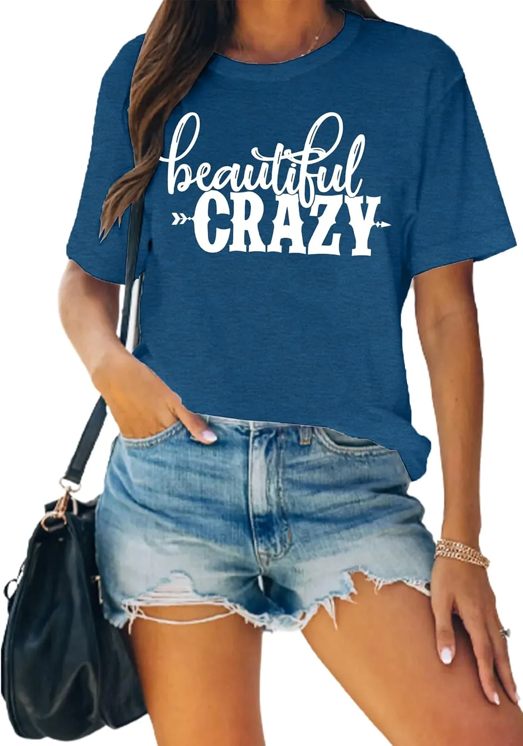 MAIHUN Beautiful Crazy Shirts Women Country Music Tshirt Funny Letter Printed Tee Casual Short Sleeve Tops