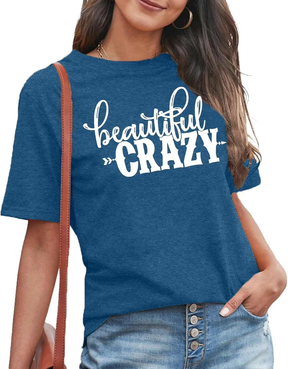 MAIHUN Beautiful Crazy Shirts Women Country Music Tshirt Funny Letter Printed Tee Casual Short Sleeve Tops