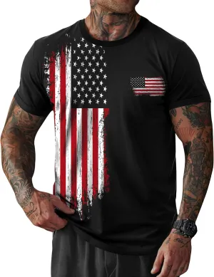Mainfini Men's 4th of July T-Shirt American Flag 1776 Short Sleeve Tshirt (S-3XL)