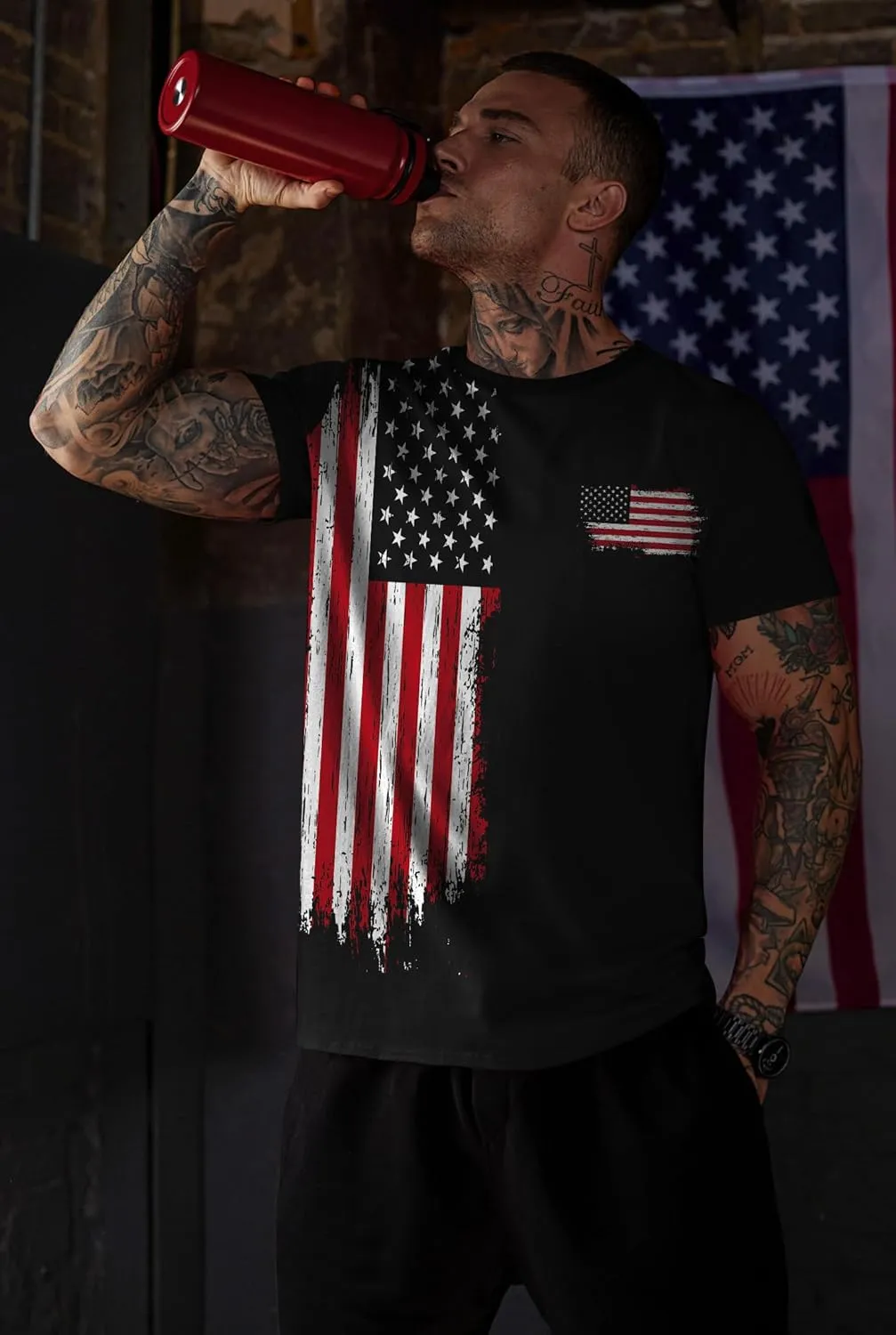 Mainfini Men's 4th of July T-Shirt American Flag 1776 Short Sleeve Tshirt (S-3XL)