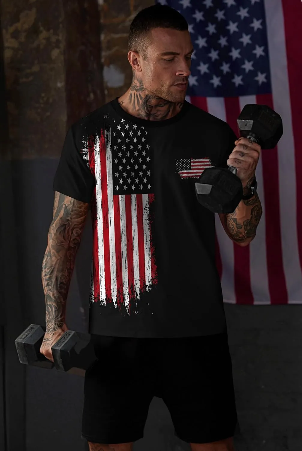 Mainfini Men's 4th of July T-Shirt American Flag 1776 Short Sleeve Tshirt (S-3XL)