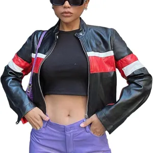 Mandonce Leather Jacket Women Zip up Cropped Jacket Motorcycle Jacket Y2K Bomber Jacket Streetwear Trench Coat for Women