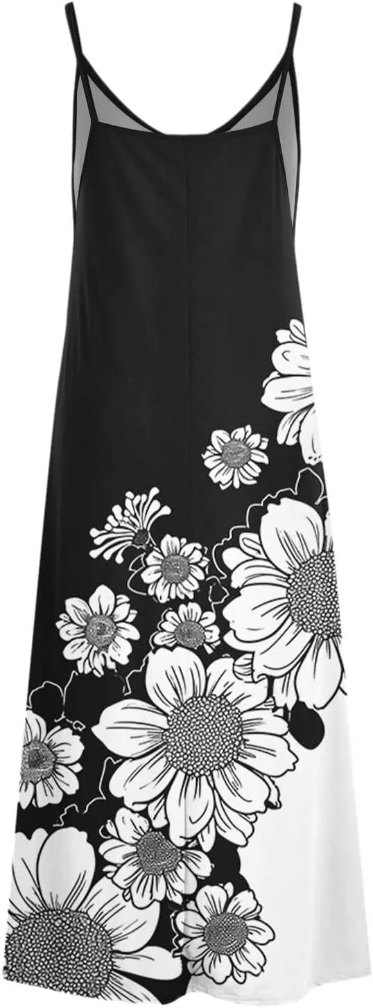 Maxi Dresses for Women 2025 Casual Strappy V Neck Sleeveless Summer Dresses Flowy Pleated Loose Beach Long Dress