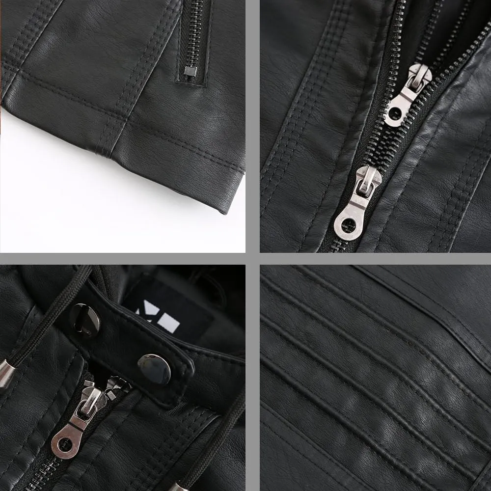 Maylrvjv Women's PU Leather Jacket Motorcycle Bomber Jackets Biker Winter Coat with Detachable Hood
