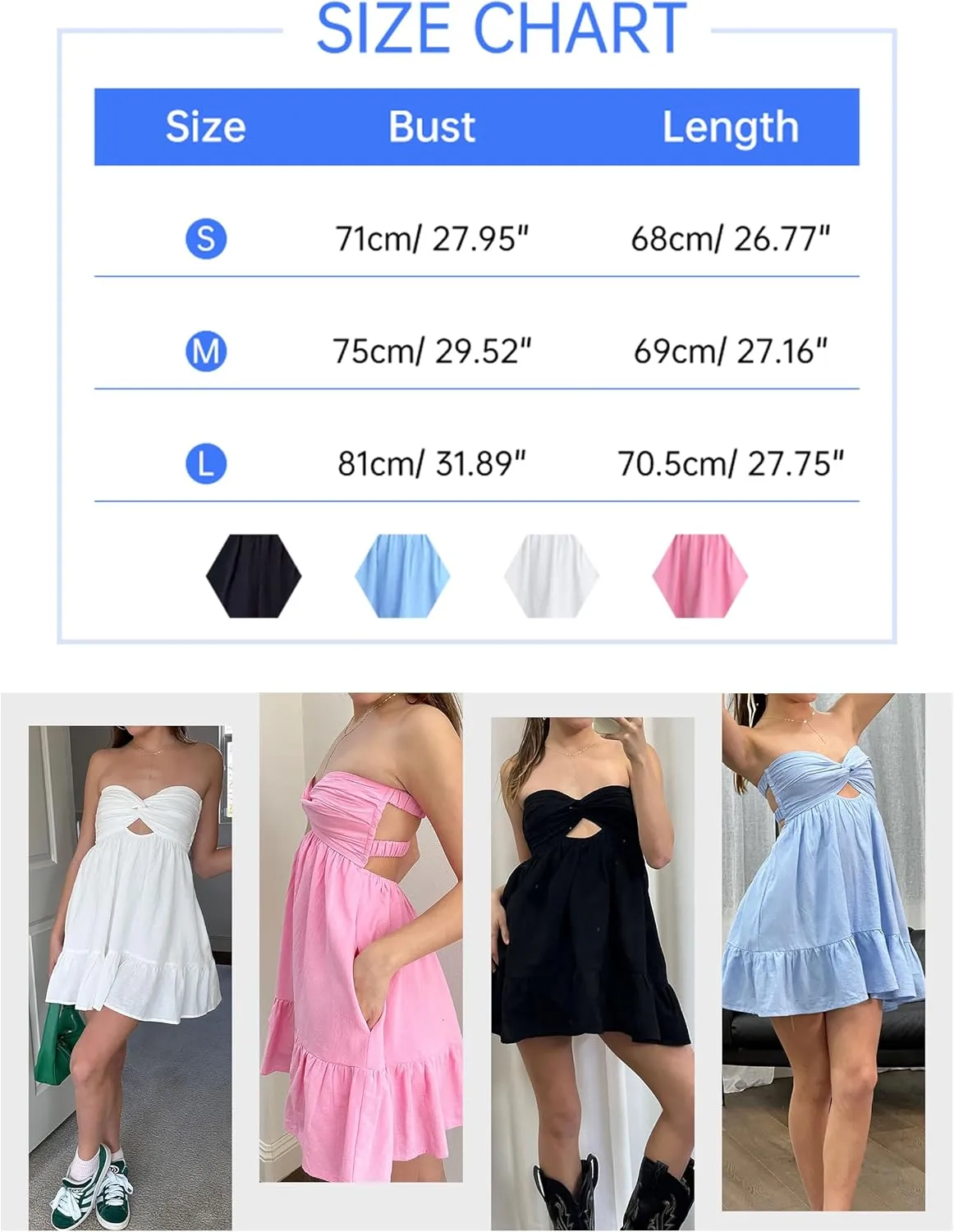 Meladyan Womens Twist Knot Bandeau Tube Dress Solid Strapless Backless Mini Dresses Summer Hollow Ruffle Beach Dress