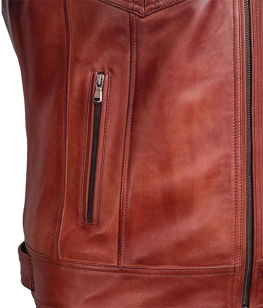 Men Cafe Racer Motorcycle Style Solid Color Leather Jacket Slim Fit Motorcycle Brown Leather Jacket Moto Rider Cafe Racer