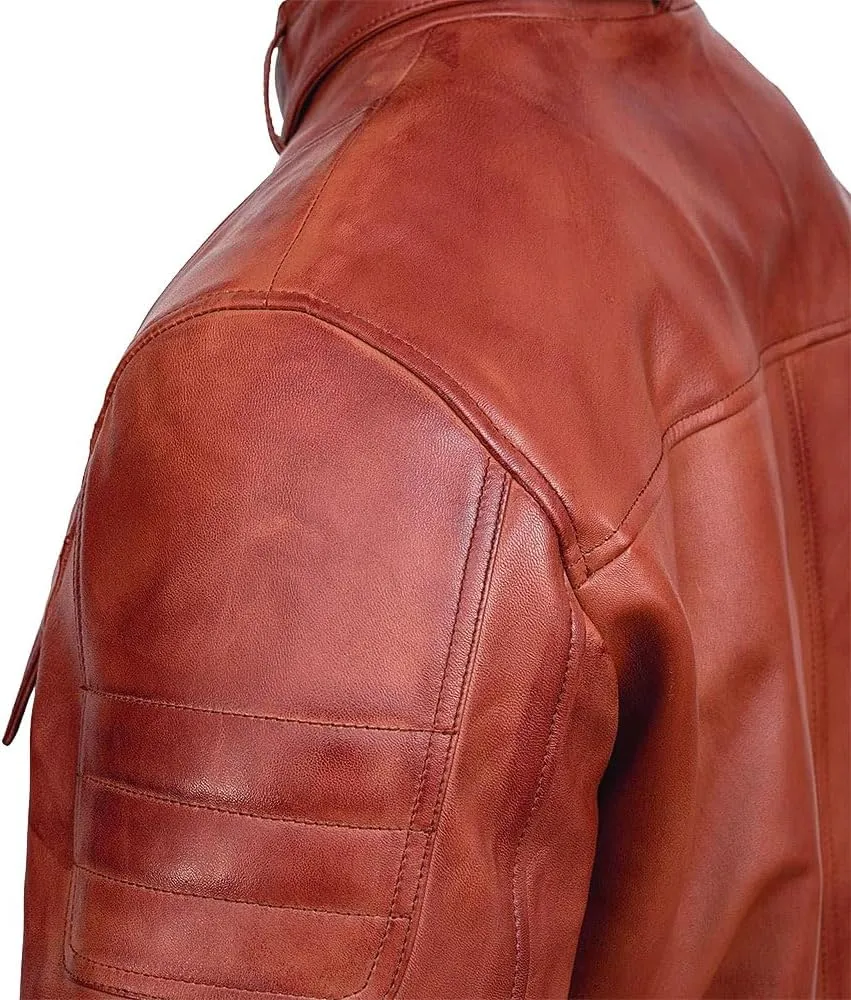 Men Cafe Racer Motorcycle Style Solid Color Leather Jacket Slim Fit Motorcycle Brown Leather Jacket Moto Rider Cafe Racer