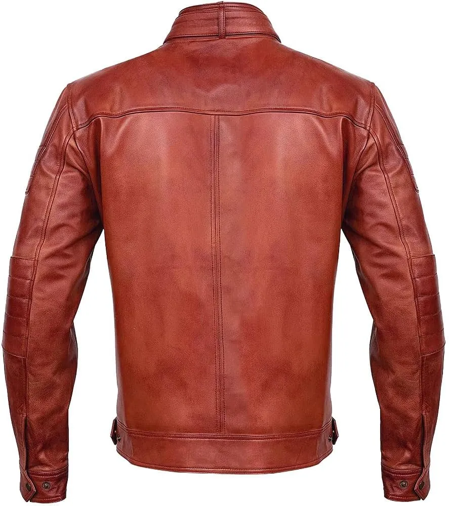 Men Cafe Racer Motorcycle Style Solid Color Leather Jacket Slim Fit Motorcycle Brown Leather Jacket Moto Rider Cafe Racer