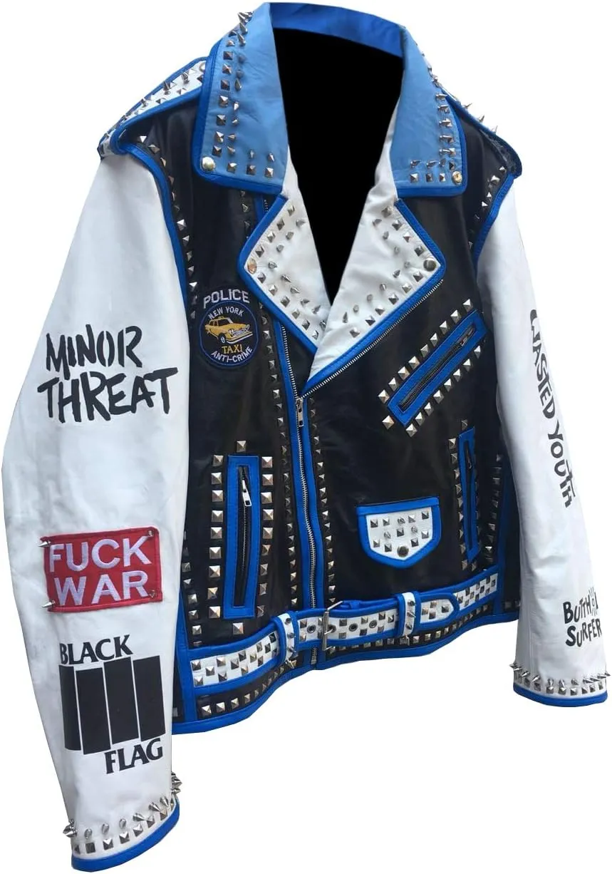 Mens Brando Rock Punk Studded Wasted Youth Misfits Motorcycle Leather Jacket